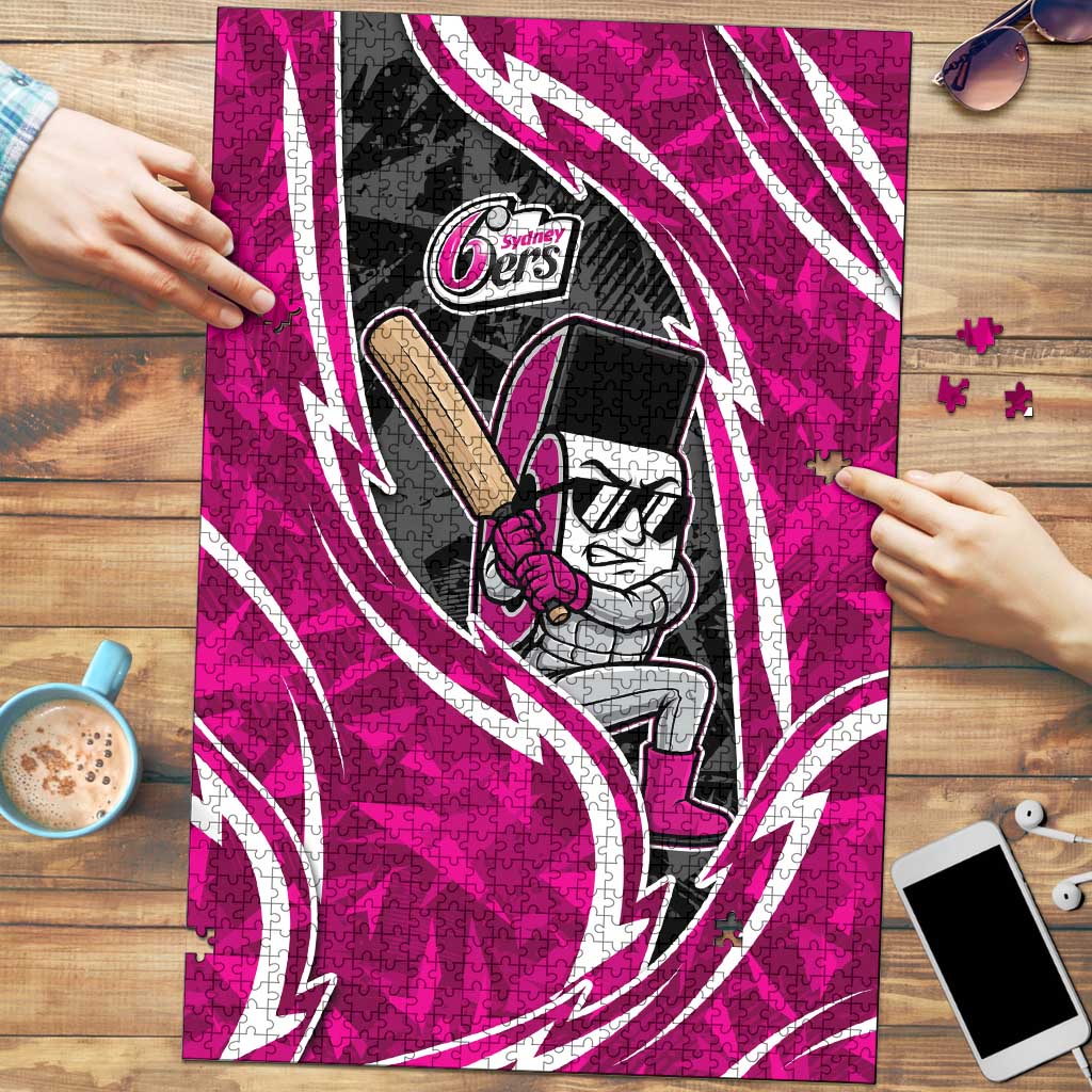 Sydney Sixers Puzzle Flaming Lightning Storm Geometric Sports Mascot Art