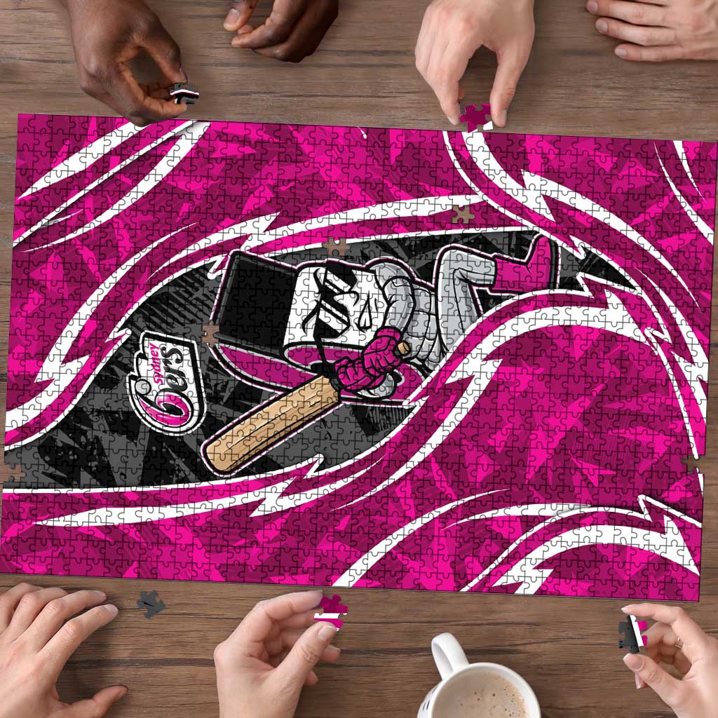Sydney Sixers Puzzle Flaming Lightning Storm Geometric Sports Mascot Art