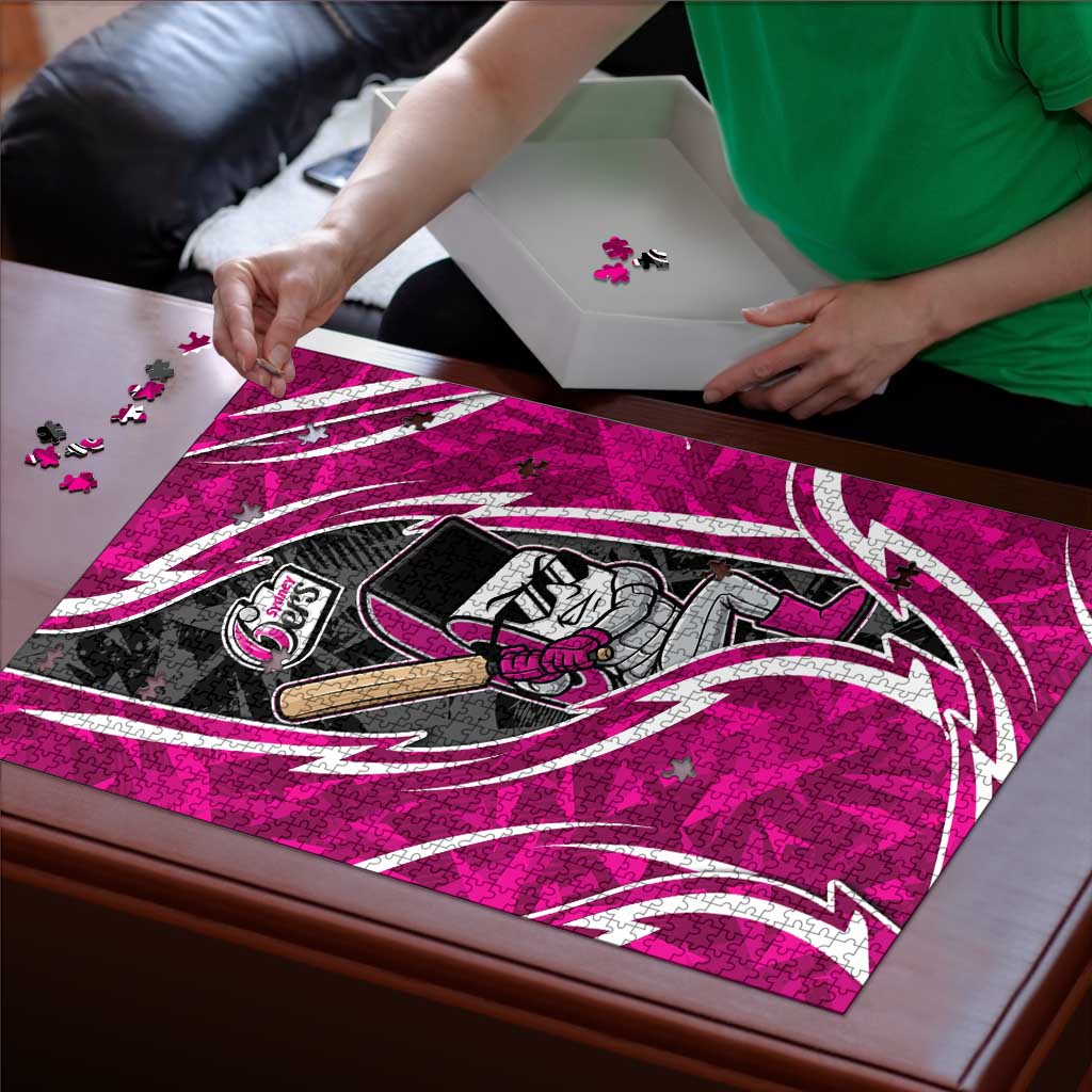 Sydney Sixers Puzzle Flaming Lightning Storm Geometric Sports Mascot Art
