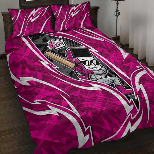 Sydney Sixers Quilt Bed Set Flaming Lightning Storm Geometric Sports Mascot Art