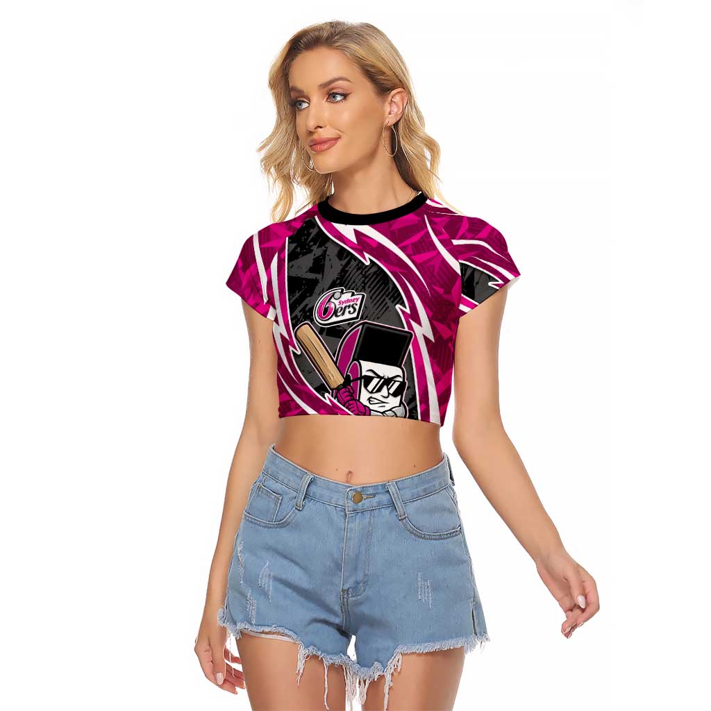Sydney Sixers Raglan Cropped T Shirt Flaming Lightning Storm Geometric Sports Mascot Art