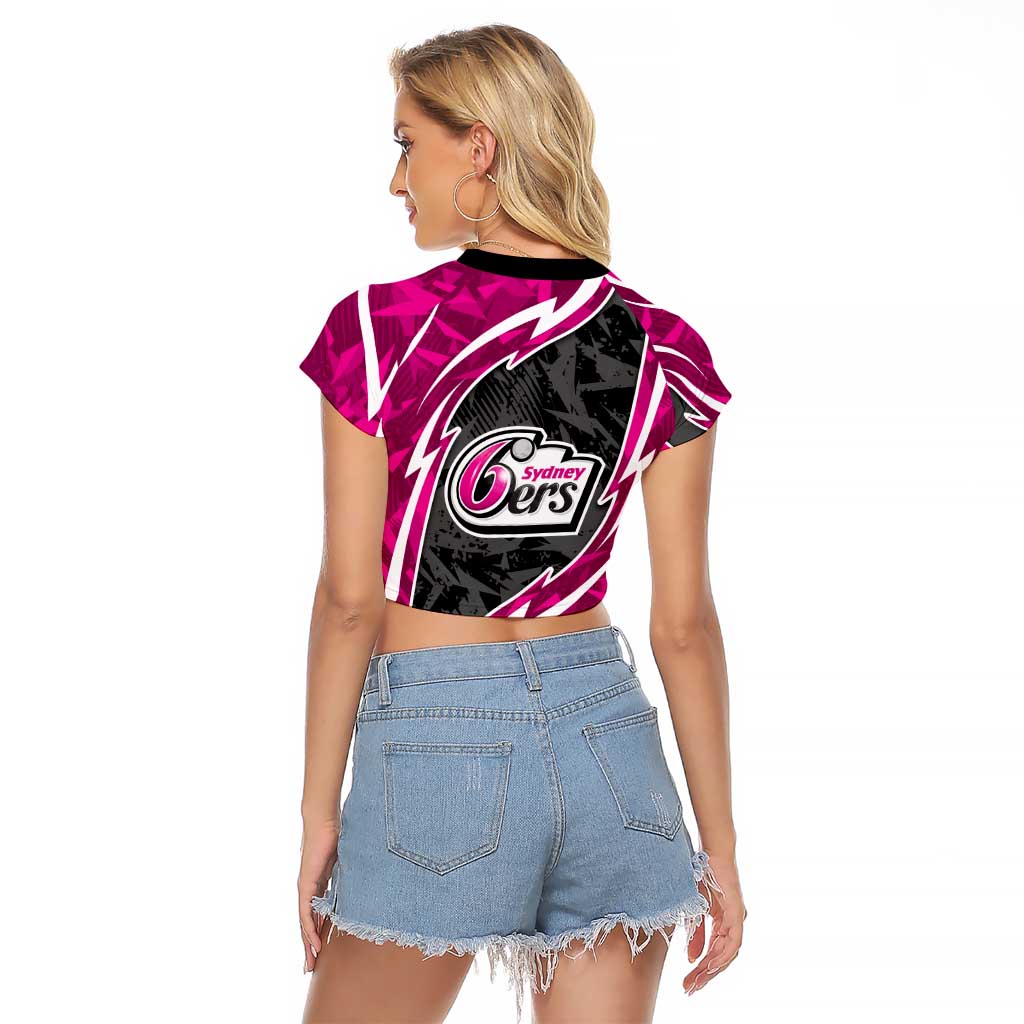Sydney Sixers Raglan Cropped T Shirt Flaming Lightning Storm Geometric Sports Mascot Art
