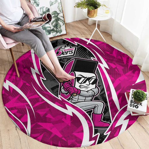 Sydney Sixers Round Carpet Flaming Lightning Storm Geometric Sports Mascot Art