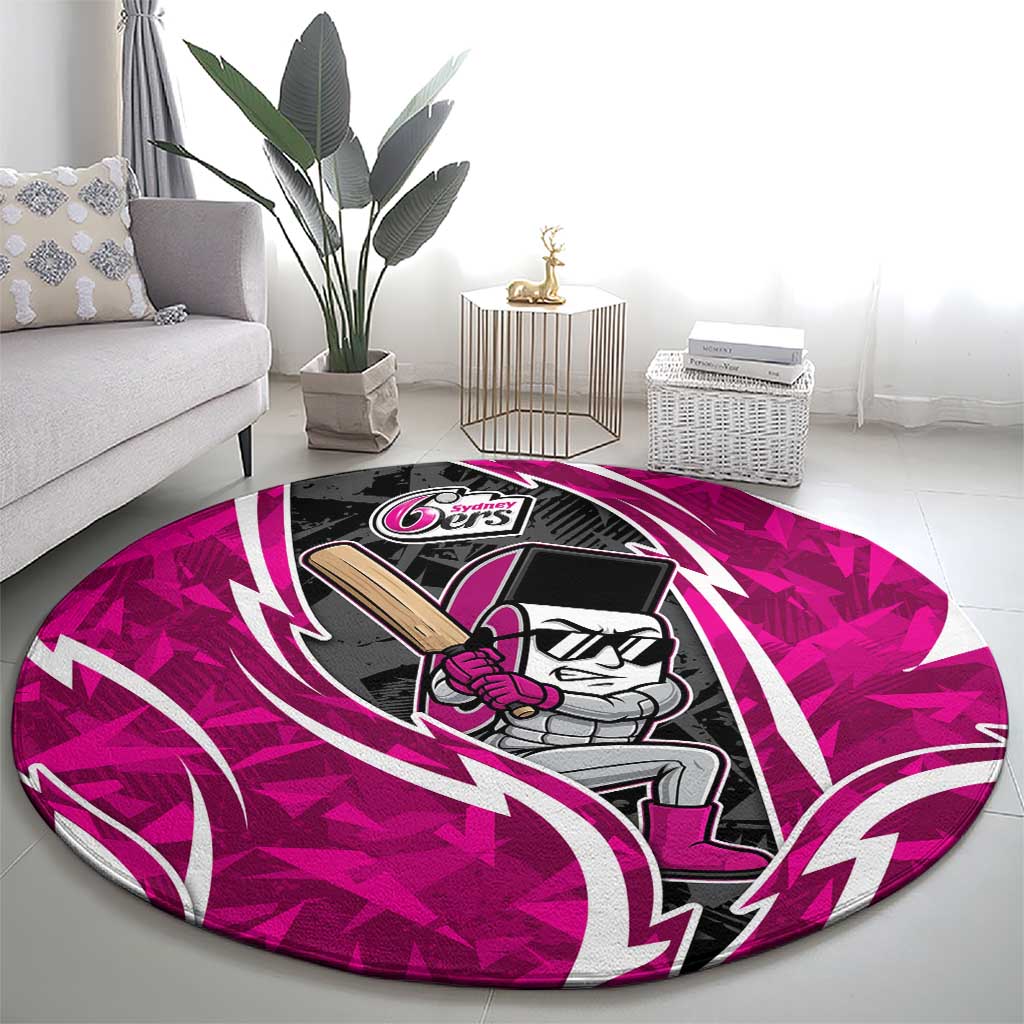Sydney Sixers Round Carpet Flaming Lightning Storm Geometric Sports Mascot Art