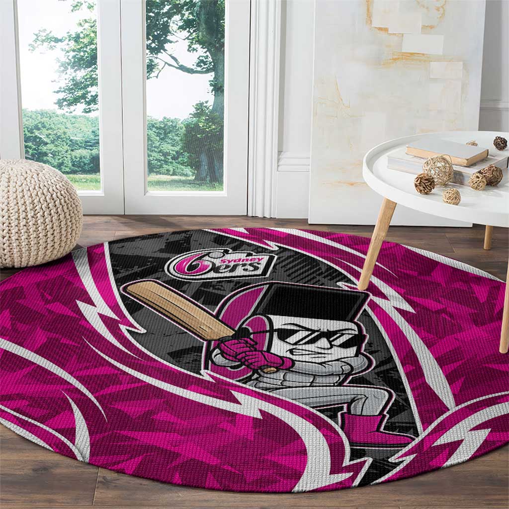 Sydney Sixers Round Carpet Flaming Lightning Storm Geometric Sports Mascot Art