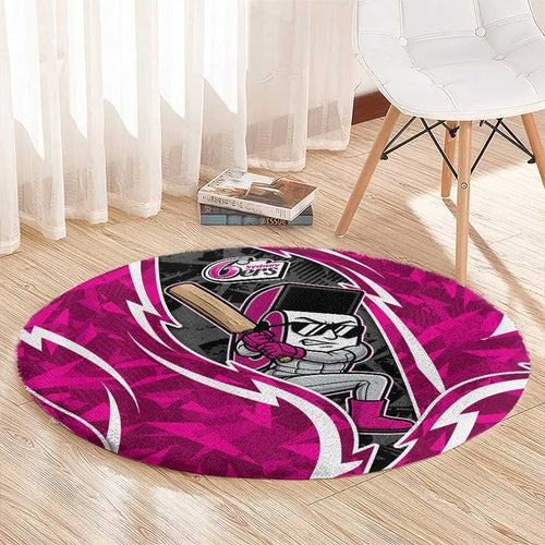 Sydney Sixers Round Carpet Flaming Lightning Storm Geometric Sports Mascot Art