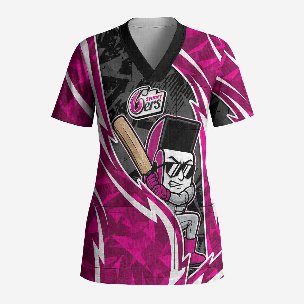 Sydney Sixers Scrub Top Flaming Lightning Storm Geometric Sports Mascot Art