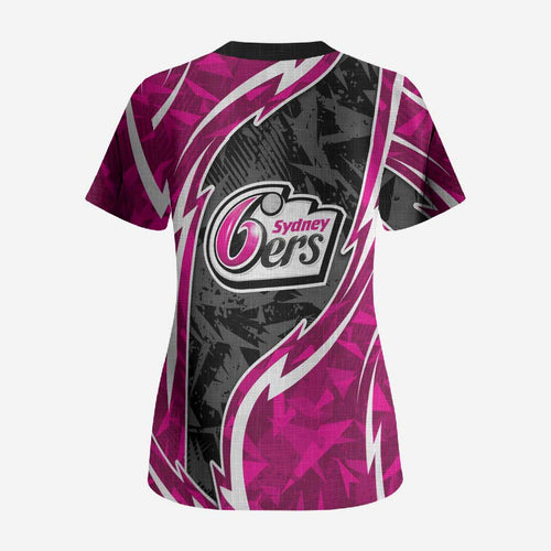 Sydney Sixers Scrub Top Flaming Lightning Storm Geometric Sports Mascot Art