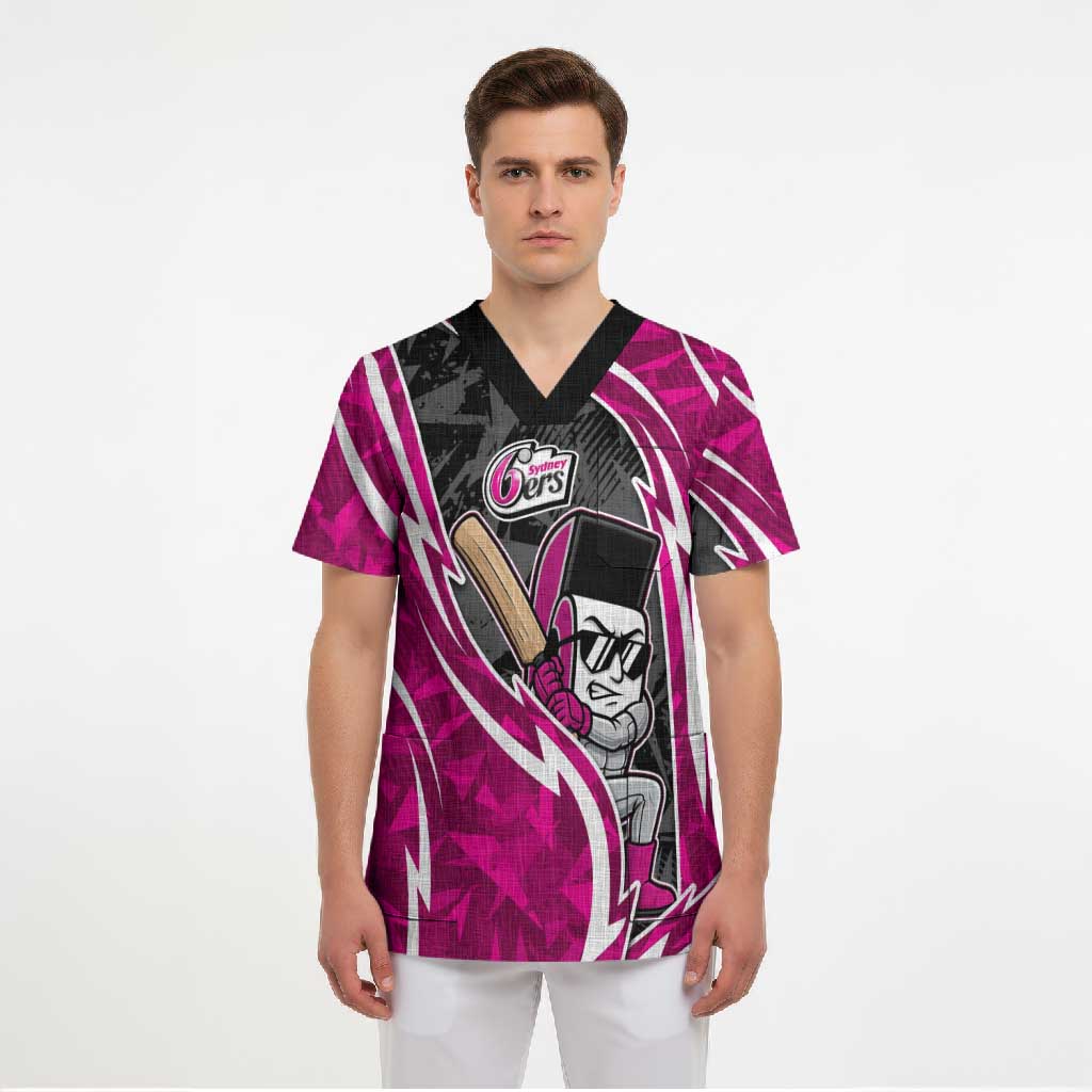 Sydney Sixers Scrub Top Flaming Lightning Storm Geometric Sports Mascot Art