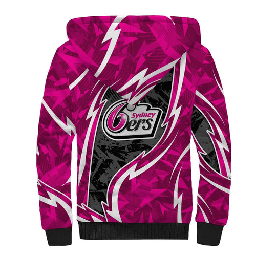 Sydney Sixers Sherpa Hoodie Flaming Lightning Storm Geometric Sports Mascot Art