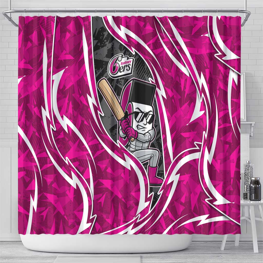 Sydney Sixers Shower Curtain Flaming Lightning Storm Geometric Sports Mascot Art