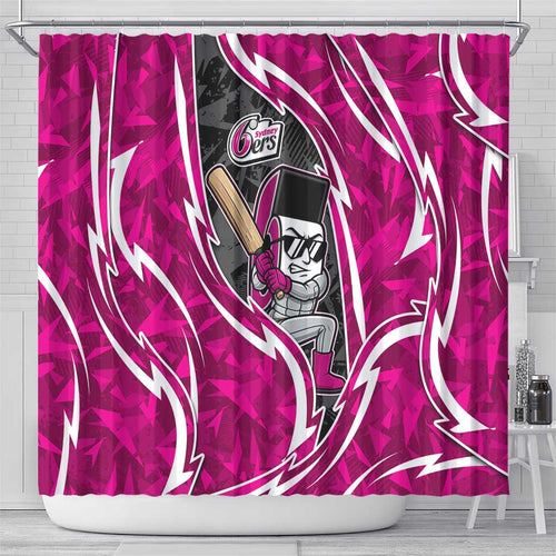 Sydney Sixers Shower Curtain Flaming Lightning Storm Geometric Sports Mascot Art