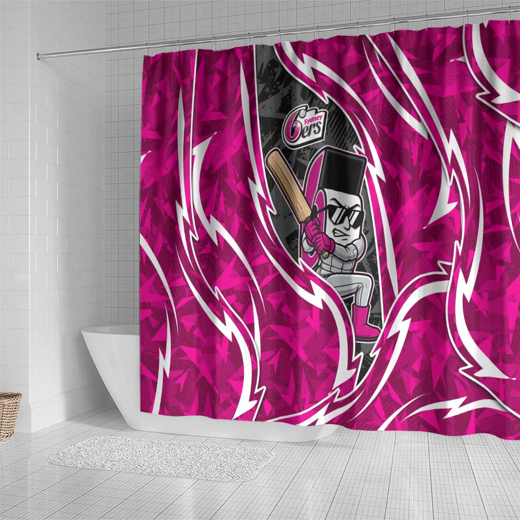 Sydney Sixers Shower Curtain Flaming Lightning Storm Geometric Sports Mascot Art