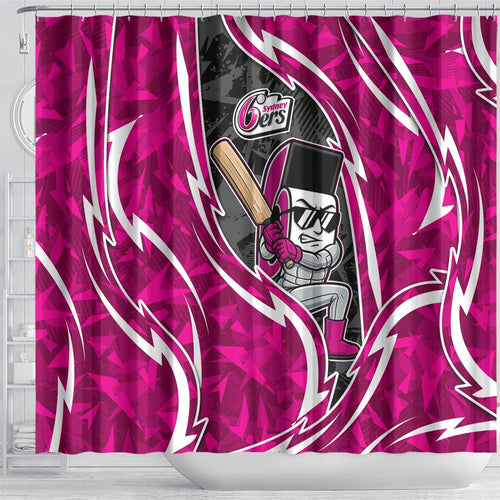 Sydney Sixers Shower Curtain Flaming Lightning Storm Geometric Sports Mascot Art