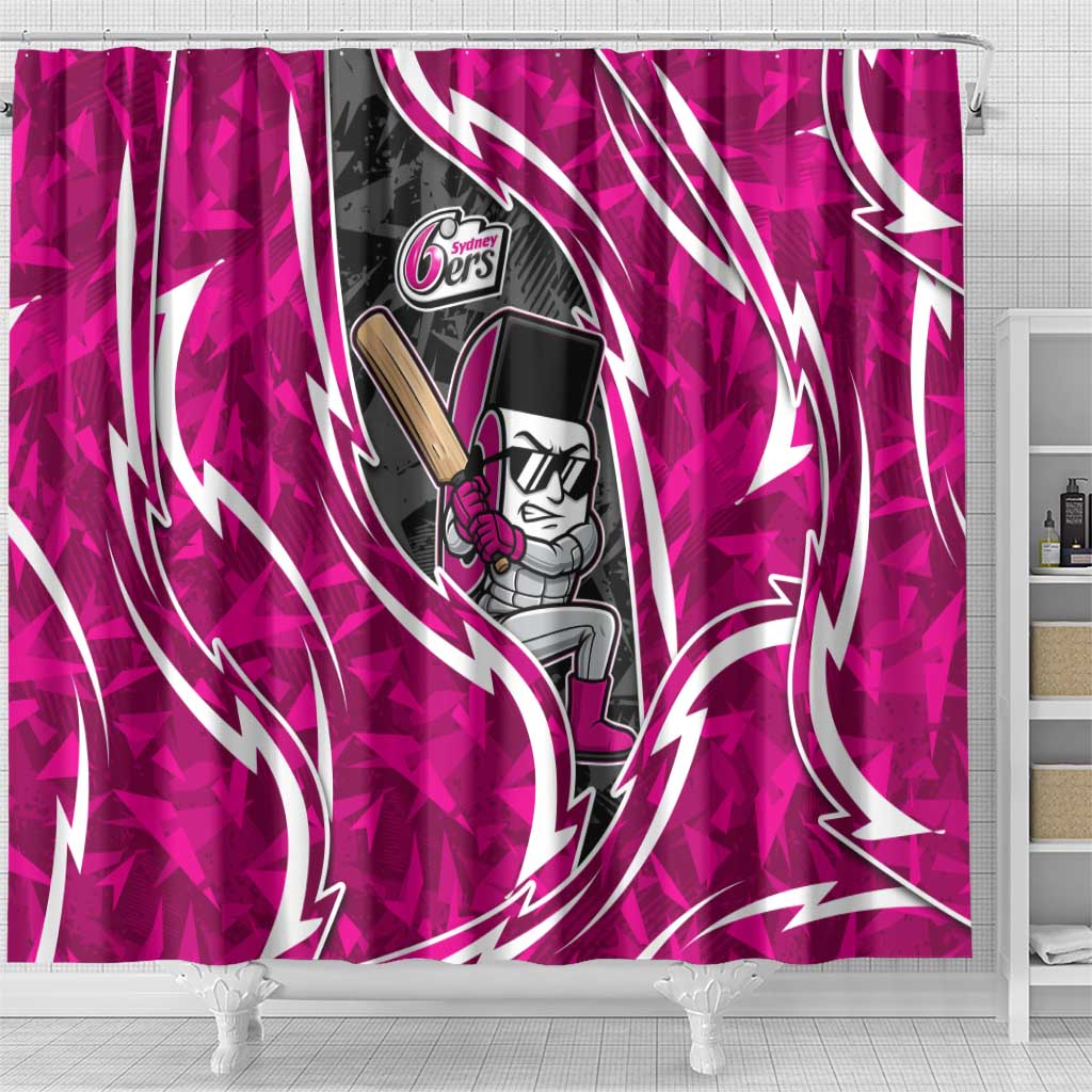Sydney Sixers Shower Curtain Flaming Lightning Storm Geometric Sports Mascot Art