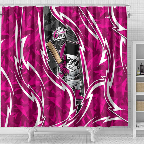 Sydney Sixers Shower Curtain Flaming Lightning Storm Geometric Sports Mascot Art