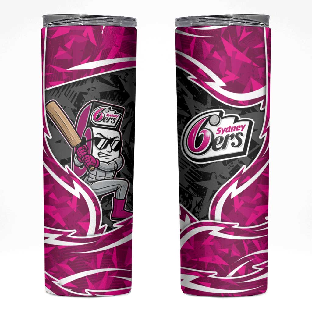 Sydney Sixers Skinny Tumbler Flaming Lightning Storm Geometric Sports Mascot Art