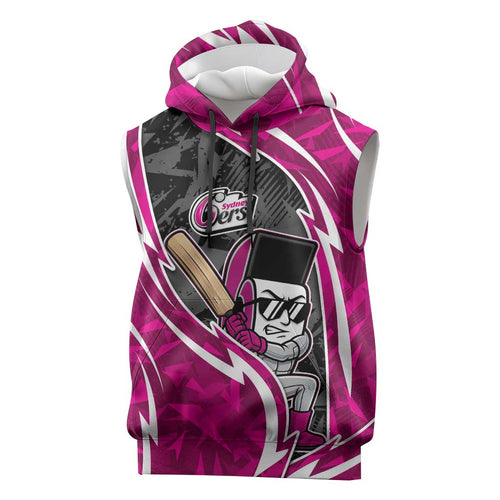 Sydney Sixers Sleeveless Hoodie Flaming Lightning Storm Geometric Sports Mascot Art