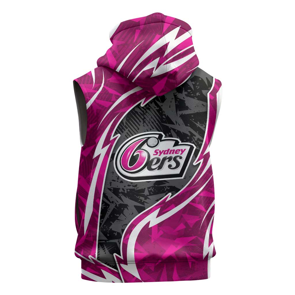 Sydney Sixers Sleeveless Hoodie Flaming Lightning Storm Geometric Sports Mascot Art