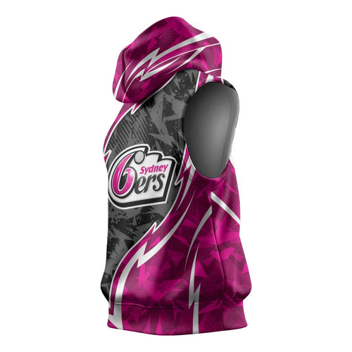 Sydney Sixers Sleeveless Hoodie Flaming Lightning Storm Geometric Sports Mascot Art