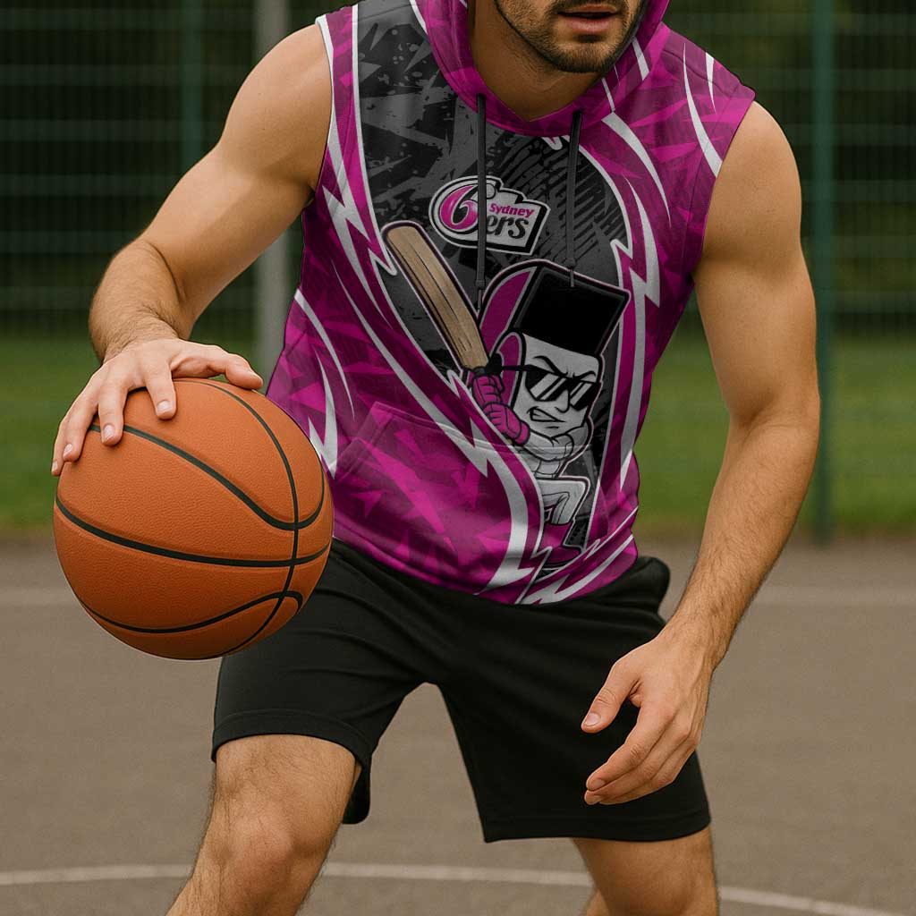 Sydney Sixers Sleeveless Hoodie Flaming Lightning Storm Geometric Sports Mascot Art
