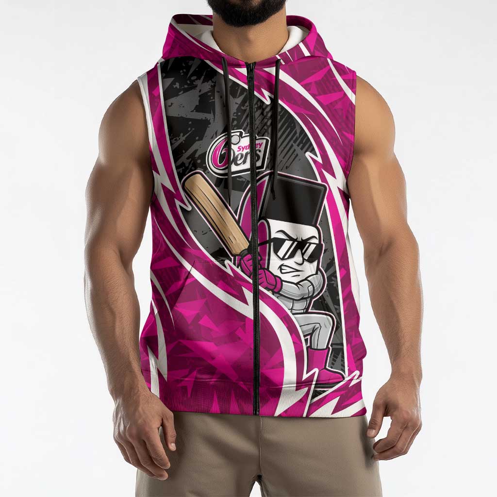 Sydney Sixers Sleeveless Zip Hoodie Flaming Lightning Storm Geometric Sports Mascot Art