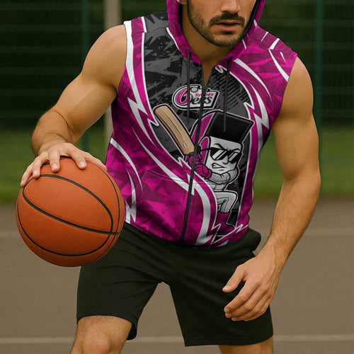 Sydney Sixers Sleeveless Zip Hoodie Flaming Lightning Storm Geometric Sports Mascot Art