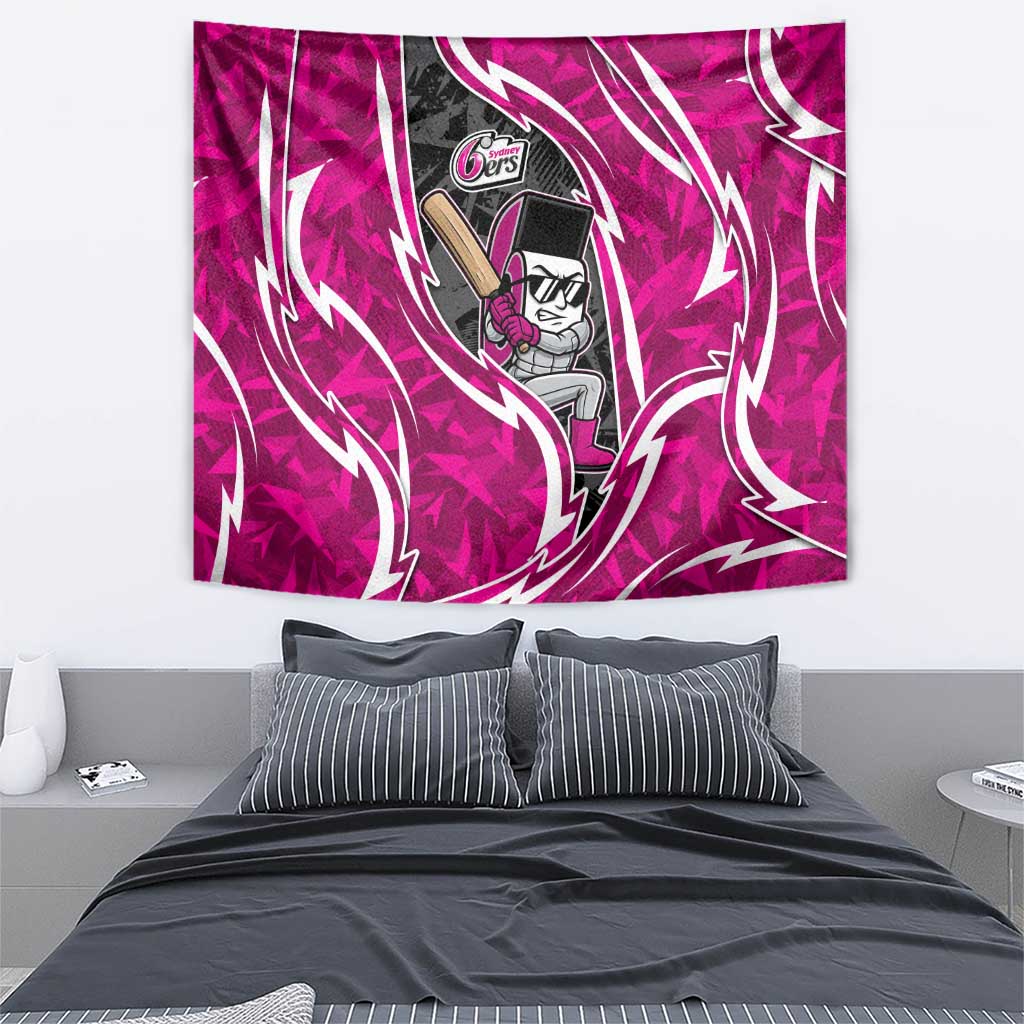 Sydney Sixers Tapestry Flaming Lightning Storm Geometric Sports Mascot Art