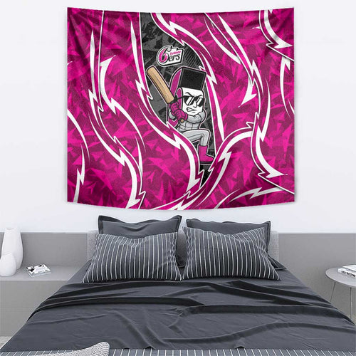 Sydney Sixers Tapestry Flaming Lightning Storm Geometric Sports Mascot Art