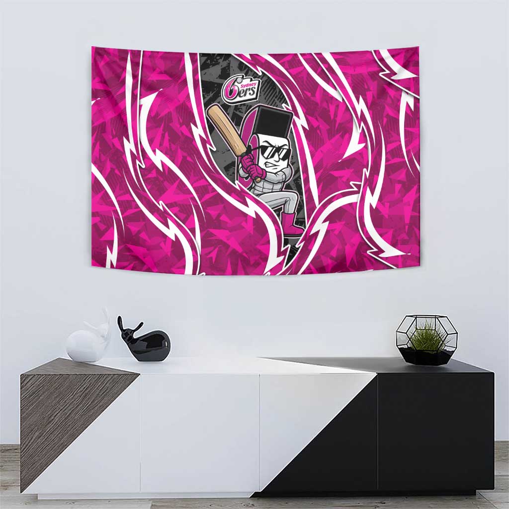 Sydney Sixers Tapestry Flaming Lightning Storm Geometric Sports Mascot Art