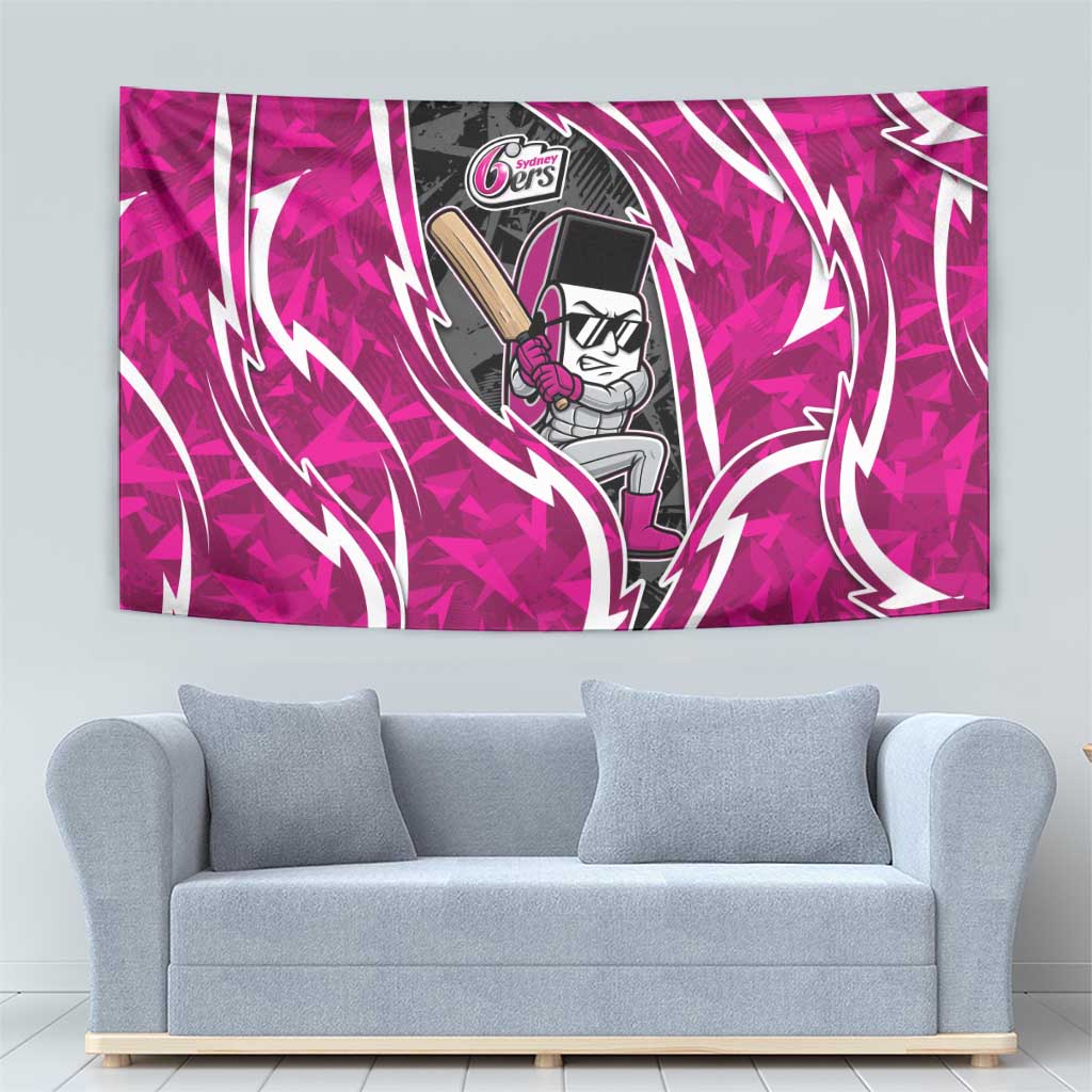 Sydney Sixers Tapestry Flaming Lightning Storm Geometric Sports Mascot Art