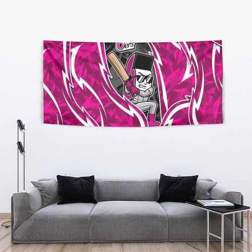 Sydney Sixers Tapestry Flaming Lightning Storm Geometric Sports Mascot Art