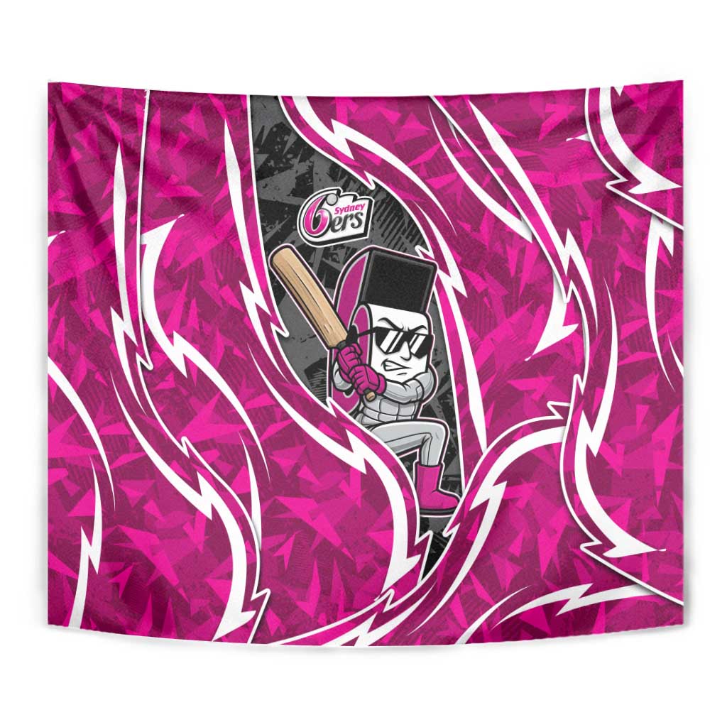 Sydney Sixers Tapestry Flaming Lightning Storm Geometric Sports Mascot Art