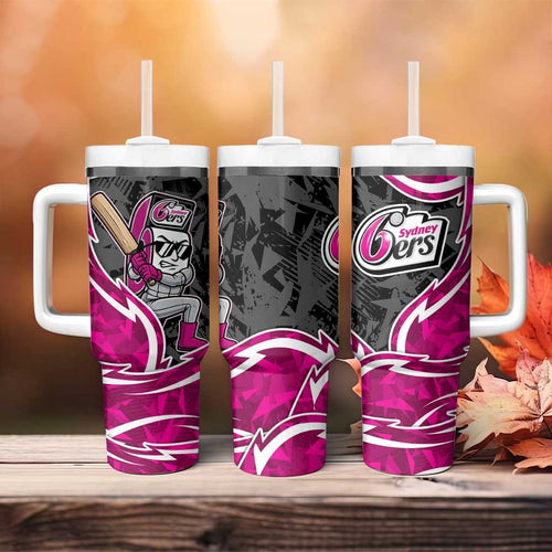 Sydney Sixers Tumbler With Handle Flaming Lightning Storm Geometric Sports Mascot Art