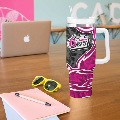 Sydney Sixers Tumbler With Handle Flaming Lightning Storm Geometric Sports Mascot Art