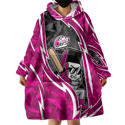 Sydney Sixers Wearable Blanket Hoodie Flaming Lightning Storm Geometric Sports Mascot Art