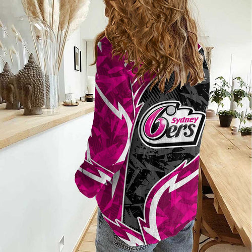 Sydney Sixers Women Casual Shirt Flaming Lightning Storm Geometric Sports Mascot Art