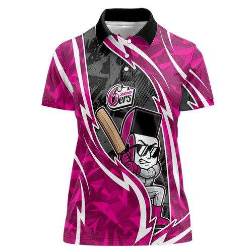 Sydney Sixers Women Polo Shirt Flaming Lightning Storm Geometric Sports Mascot Art