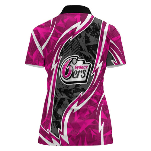 Sydney Sixers Women Polo Shirt Flaming Lightning Storm Geometric Sports Mascot Art