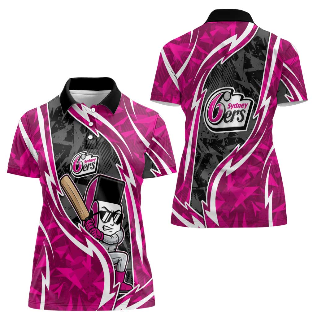 Sydney Sixers Women Polo Shirt Flaming Lightning Storm Geometric Sports Mascot Art
