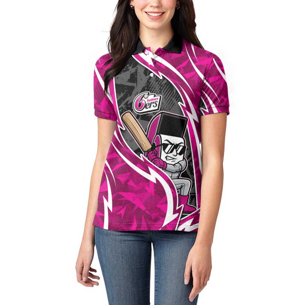 Sydney Sixers Women Polo Shirt Flaming Lightning Storm Geometric Sports Mascot Art