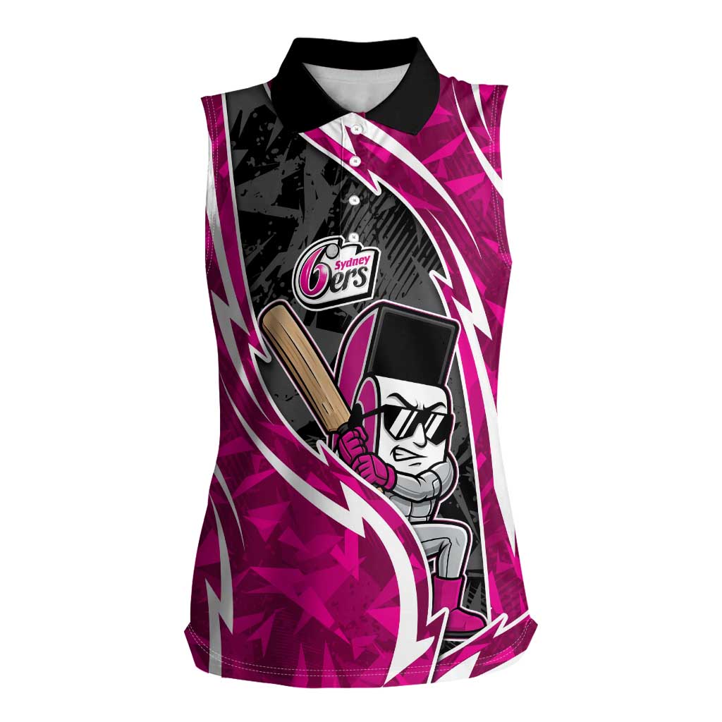Sydney Sixers Women Sleeveless Polo Shirt Flaming Lightning Storm Geometric Sports Mascot Art