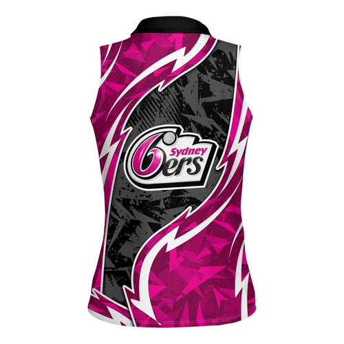 Sydney Sixers Women Sleeveless Polo Shirt Flaming Lightning Storm Geometric Sports Mascot Art