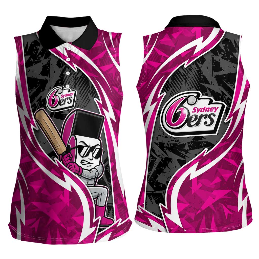 Sydney Sixers Women Sleeveless Polo Shirt Flaming Lightning Storm Geometric Sports Mascot Art