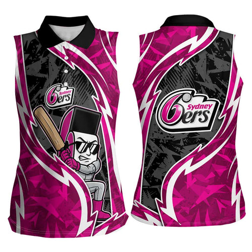 Sydney Sixers Women Sleeveless Polo Shirt Flaming Lightning Storm Geometric Sports Mascot Art
