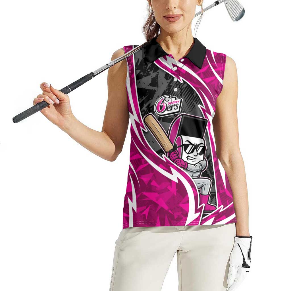 Sydney Sixers Women Sleeveless Polo Shirt Flaming Lightning Storm Geometric Sports Mascot Art