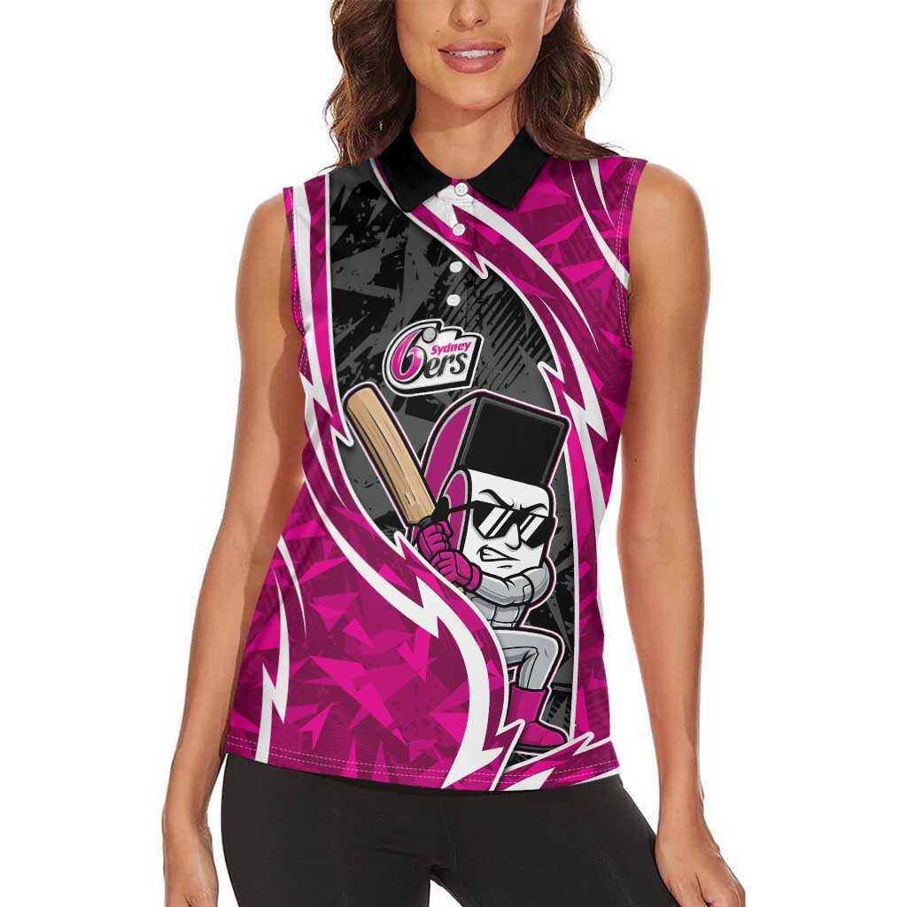 Sydney Sixers Women Sleeveless Polo Shirt Flaming Lightning Storm Geometric Sports Mascot Art