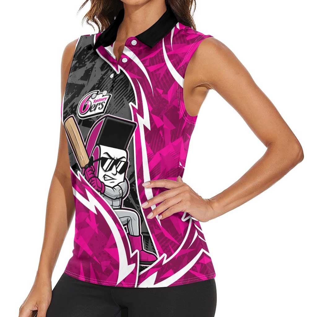 Sydney Sixers Women Sleeveless Polo Shirt Flaming Lightning Storm Geometric Sports Mascot Art