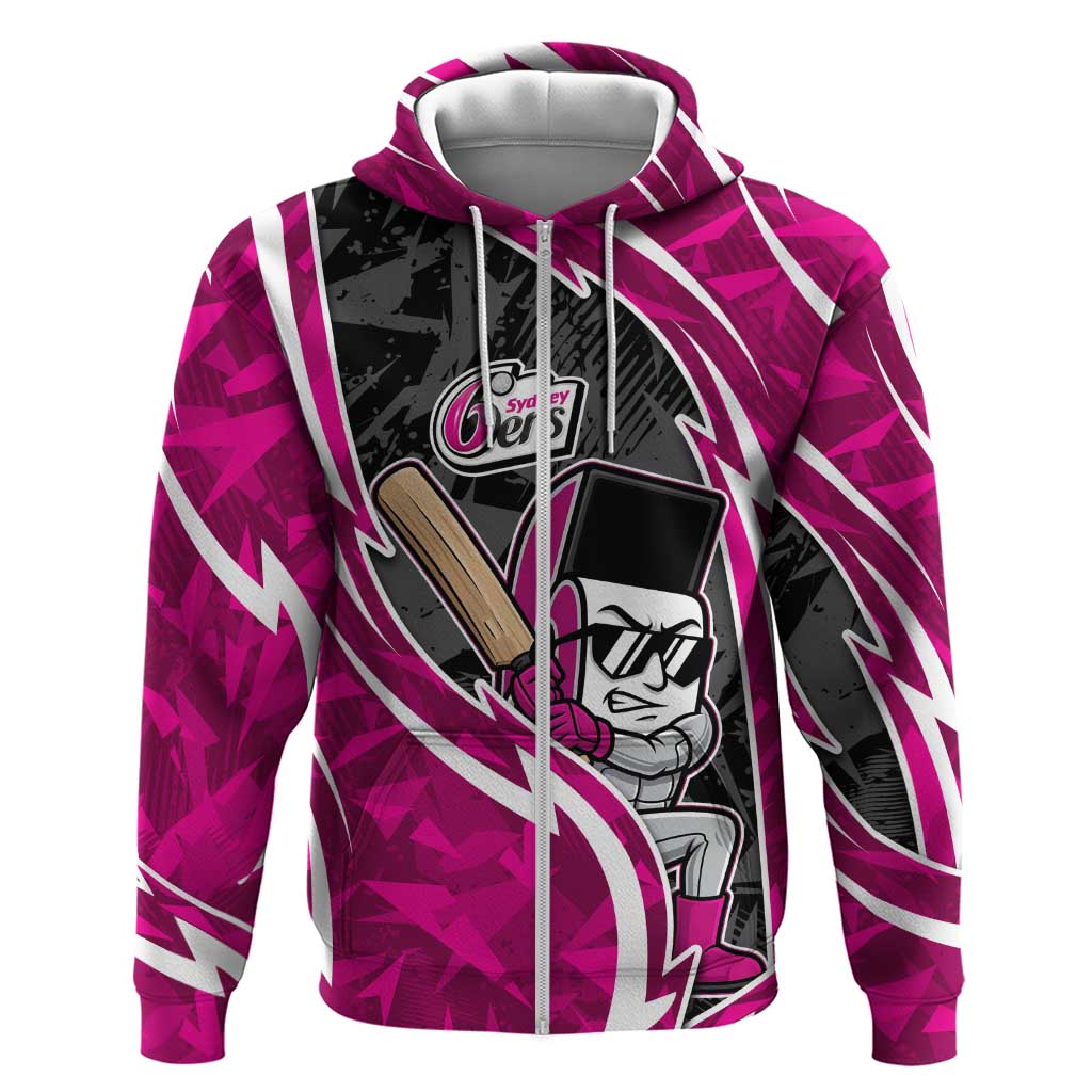Sydney Sixers Zip Hoodie Flaming Lightning Storm Geometric Sports Mascot Art