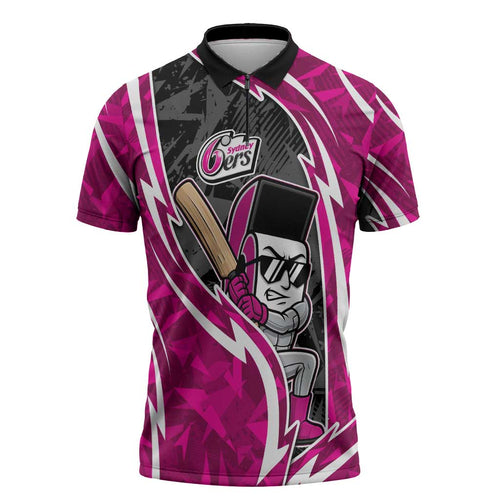 Sydney Sixers Zipper Polo Shirt Flaming Lightning Storm Geometric Sports Mascot Art